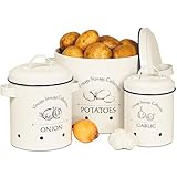 Gadgy Kartoffel Aufbewahrungsbox | 3 St. Vorratsbehälter Set | Zwiebel Aufbewahrung | Knoblauch Aufbewahrung | Kartoffeltopf | Aufbewahrungsbehälter | Zwiebeltopf | Knoblauchtopf | L