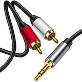 SHAFI 5 m Cinch-Kabel – 3,5 mm auf 2 Cinch-Stecker 2 Cinch-Audiokabel – HiFi-Stereo-Adapterkabel – Lautsprecherkabel RCA auf 3,5 mm – vergoldete Schnittstelle Kupferk