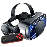 3D Black VR Brille Virtual Reality Headset mit Gamepad für 3D VR Filme & VR Spiele Anti Bluelight Einstellbares Pupillen-Augenpflegesystem für Android & IOS Smartphones (B)