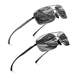 Surplex 2 Pack Sonnenbrille Herren Polarisiert, Ultraleicht Al-Mg Herren Sonnenbrille mit Federscharnieren UV400 Schutz Polarisiert Unisex Klassischer Vintage Stil für Angeln Fahren Golf, Schw