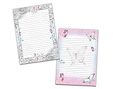 2 Motiv Schreibblöcke Briefpapier liniert für Mädchen Kinder Schule Schmetterlinge Blumen (1 Block bunt und 1 Block zum Ausmalen A5 mit je 25 Blättern)