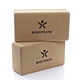 BODYMATE 2er Set Yoga Block aus Kork, Yogablöcke, Korkblock für Yoga, aus 100% ökologischem Kork, Training Support für Yoga, Pilates, Meditation & Entspannung, für Anfänger & Profis, 22 x 12 x 7,5