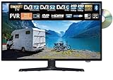 Reflexion 24 Zoll Smart Wide-Screen Full HD LED-Fernseher für Wohnmobile mit DVB-T2 HD, DVD-Player, Bluetooth, Triple-Tuner und 12 Volt KFZ-Adapter (12 V/24 V, HDMI, USB, DVB-T Antenne), Schw