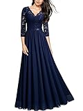 MIUSOL Abendkleider Damen Elegant Vintage Hochzeit Spitze Chiffon Faltenrock Prom Langes Kleid Navy Blau M