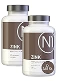 N1 ZINK Tabletten 25mg - 2x 365 St. Jahresvorrat - VEGAN - nur 1x täglich - Zink Hochdosiert für das Immunsystem - Zinc mit bester Bioverfügbark
