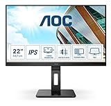 AOC 22P2Q - 22 Zoll FHD Monitor, höhenverstellbar (1920x1080, 75 Hz, VGA, DVI, HDMI, DisplayPort, USB Hub) schw