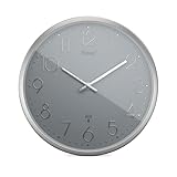 Mebus Funkwanduhr TinyTime | Wanduhr ohne Tickgeräusche | Durchmesser 25 cm | Modernes Zifferblatt in Grau | Silbernes G