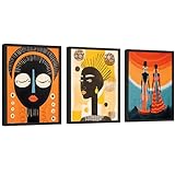 EXCOOL CLUB Afroamerikanische Wandkunstdrucke, 30,5 x 40,6 cm, Afro-schwarzes Mädchen, Kunst-Wanddekoration, afrikanische Volkskunst-Gemälde, Retro, afrozentrische schwarze Frau, Poster,