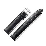 Stailer Uhrenarmband mit Edelstahl-Metallschließe - Aus echtem, hochwertigem Leder mit Alligatorprägung - 22mm - Ersatzarmband für Uhren - Für Damen und Herren - Schwarz mit weißer N