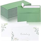 Tenare 30 Einladungskarten mit Grün Blättern und 30 Salbeigrün Selbstklebend Umschläge für Hochzeit Geburtstag Standesamt Taufe 10,5 x 21 cm Standard Umschlag Einladung Klappkarten für Büro G