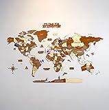 3D-Weltkarte aus Holz, Mehrschichtige Reisekarte mit Staaten und Hauptstädten, Wanddekoration für Zuhause und Büro (L, Sirius)