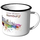 JUNIWORDS Emaille-Tasse, Guten Morgen Hamburg, Skyline Aquarell, Silberner T