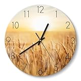 DEQORI Glasuhr | rund Ø 30 cm | Motiv Goldene Ernte | ausgefallene leise Design Uhr aus Glas | Wanduhr für Wohnzimmer & Küche | Moderne Hingucker Uhr für die W