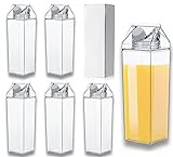 Cezoyx 6 Stück Kunststoff-Milchkarton-Wasserflasche, 500 ml, Kunststoff-Milchboxen, transparent, tragbar, quadratisch, für Sport, Outdoor, Reisen, Camping, S