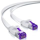 deleyCON 1m Flaches Cat7 Netzwerkkabel (Cat 7 mit 10 Gbit/s) Gigabit LAN - RJ45 Ethernet Patchkabel Verlegekabel Flach - für Internet Switch Router Modem Patchpanel - Weiß