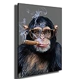 Bilder auf Leinwand Abstrakter Rauchender Gorilla Affe Lustiges Tierbild Poster und Drucke Wandkunst Malerei Für Wohnzimmer Tier Leinwand Malerei Moderne Dekoration (Kein Rahmen-A, 16x24inch)