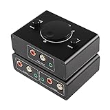 CERRXIAN Bidirektionaler 2-Wege-3,5-mm-RCA-Stereo-Audio-Umschalter, 2 Eingänge, 1 Ausgang / 1 Eingang, 2 Ausgänge, Audio-Splitter-Umschaltbox, Ein-Tasten-S