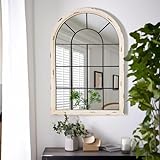 Arch Window Wall Mirror for Living Room,White Cathedral Wooden Decorative Arch Windowpane Mirror Large Vintage Farmhouse M