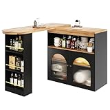 138-193X39X105CM Moderner ausziehbarer Bartisch ,Ausziehbarer Esstisch mit Stauraum , Stehtisch Bistrotisch, drehbar, für Esszimmer,Mit 1m langem LED Lichtstreifen(Einstellbare Lichtfarbe),Schw