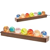 FIYSON 3D Kristallkugel Nachtlicht,USB 40mm Glas Kugel,7 Stück farbige Astronomie Sternenhimmel LED Ball Lampe,Mit Holzsockel,Fotografie Kugel Geschenk für Kinderzimmer Jungen Mädchen Dekor (Stil 1)