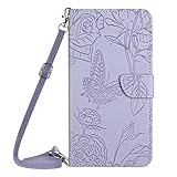 VQWQ Schutzhülle Compatible for Sony Xperia 10 VI - Schmetterling zum Umhängen Handyhülle Kartenhalter Stand Anti-Schock Magnet Brieftasche Ledertasche für Sony Xperia 10 VI[HT3]-Purp