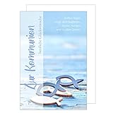 Edition Seidel Premium Glückwunschkarte zur Kommunion mit Umschlag. Eine einzelne Karte mit Spruch Kommunionskarte Grusskarte Fische Meer Junge Mädchen Karte (KO253a SW022)