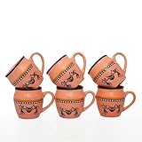 Handgefertigtes traditionelles Kulhar Kulhad Chai Tee Kaffeetasse Tasse Cantaritos Set aus 6 glasierten Erdgeschirr glänzenden Finish Clay Terrakotta Handwerkstudios Töpferwaren Braunes Cup S