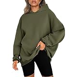 Yowablo Pullover Vintage Übergroße Damen-Sweatshirts, Pullover, Hoodies, Fleece-Pullover, langärmelig, mit Taschen, Winter- und Herbst-Outfits Strickmantel Damen (B-GN1, XL)