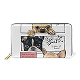KAAVIYO Hund Haustier Comic Cartoon Leder Brieftasche Reißverschluss Geldbörse Telefon Kreditkartenetui Portemonnaie Wallet für Frauen Mädchen M