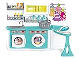 Teorema Giocattoli 67061 - Waschküche Spielzeug für Kinder mit echten Soundeffekten und Lichteffekten, Türen zum Öffnen, mit Waschmaschine, Bügeleisen, Waschmittelbehältern und Kleidung
