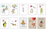 One Of A Kind Sales Geburtstagskarten 10 Stück Premium Tiere Lustig für Erwachsene & Kinder, Glückwunschkarte Geburtstag Grusskarte, 10 x 15