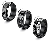 Adramata 3 Stück Edelstahl Zappel Ring Herren Damen Cooler Schwarzer Ring Viking Rune Bandring Verlobung Hochzeit Versprechen Bandring