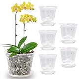 ZOYDP Orchideentöpfe, transparent, 14 cm, Kunststoff, Orchideentöpfe mit Löchern und Untersetzern, Kunststoff-Blumentöpfe für den Innenbereich, atmungsaktiv, Schlitz-Orchideen-Pflanzgefäß fü