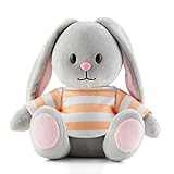 Finest Toys ® Kuscheltier Hase Happy - Kuscheltier für Kinder - Hase - 20 cm - Plüschhase mit Schlappohren - hellgrau - Granulatfüllung – Baumwollpullover - waschb
