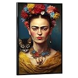 artboxONE Poster mit schwarzem Rahmen 75x50 cm Floral Frida Kahlo Love Cats - Bild Frida Kahlo Boho dig