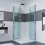 IMPTS 90 x 90 x 185 cm Duschkabine Eckeinstieg Doppel Falttüren 180º Eckig Dusche Duschwand Duschabtrennung, aus G