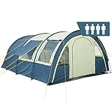 CampFeuer Zelt Multi für 4 Personen | Blau/Sand | Tunnelzelt mit riesigem Vorraum, 5000 mm Wassersäule | Campingzelt mit Bodenplane und versetzbarer Vorderwand | Gruppenzelt, F