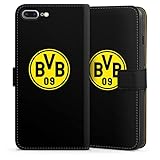 DeinDesign Klapphülle kompatibel mit Apple iPhone 7 Plus Handyhülle aus Kunst Leder schwarz Flip Case Borussia Dortmund Logo BVB