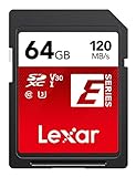 Lexar SD Karte 64GB, Speicherkarte SD, Bis zu 120 MB/s Lesegeschwindigkeit, UHS-I, U3, V30, C10, Full-HD and 4K UHD SDXC Memory C