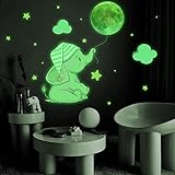 HGDESIGN® Wandtattoo Leuchtend Wandaufkleber Leuchtsticker Elefant Mond Planet Guten Nacht Babyzimmer Kinderzimmer Baby Kind Junge Mädchen Wandsticker Wanddeko Selbstkleb