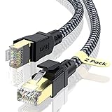 CABNEER Cat 8 Ethernet Kabel 1,5M 2-Stücke, 40Gbps Netzwerkkabel Hochgeschwindigkeits 2000MHz S/FTP Ethernet Kabel, Gigabit RJ45 Nylon Geflochtener LAN Kabel, Patchkabel für PS5/4 Switch Router M