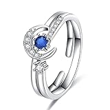 BDUBZ Offener Ring aus Sterlingsilber für Damen, Stern-Mond-Form, romantischer blauer Zirkon-Schmuck für D