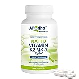 APOrtha Vitamin K2 MK7 200 µg 99+% ALL-Trans, 365 Tabletten hochdosiert vegan, Hochwertiges Natto K2 Vitamin leicht zu schlucken Nahrungsergänzung Vit K2, Vitamin K 2 Alternative zu K2 Tropfen Kap