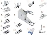 Gritzner Nähmaschinen - Füßchenset - 15-teilig in Hartplastik-Box, Nähmaschinenfüßchen, Nähfuß-Set, passend für viele Nähmaschinen ohne integriertem Obertransp