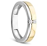 Orovi Damen Ring Bicolor Gelbgold und Weißgold 0.06 Ct Diamant Verlobunsring Ehering Trauring 14 Karat (585) Gold und Diamanten B