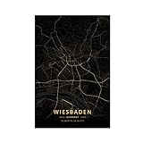 Wiesbaden Deutschland Stadtplan Poster Leinwand Poster Wandkunst Dekor Druck Bild Gemälde für Wohnzimmer Schlafzimmer Dekoration Unrahmen: 50 x 75