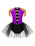 Vxuxlje Kostüm Dompteurin Zirkus Mädchen Zirkus Dompteur Moderator Kleid Tutu Ballett Eiskunstlauf Kurzärmel Kleider Prinzessin Karneval Lila 146-152