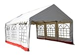 Nexos hochwertiges Festzelt Partyzelt Pavillon 4x6 m weiß/roter Rand mit Seitenteilen absolut wasserdichtes PVC Dach 400 g/m² extrem Stark
