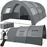 tectake® Tunnelzelt, 6 Personen, Familienzelt, Zelt groß mit Vorzelt und Bodenplane, UV-Schutz, Camping Zelt inkl. Tragetasche, 350 x 480 x 195 cm - dunkelgrau/hellg