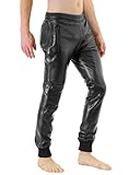 Bockle® Boyjog Real Lamb RLACK Leather Push-Strap Lederhose Herren Leder Jeans, Size: 3XL